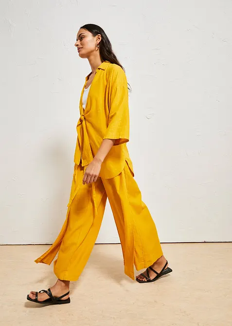 Palazzobyxa i luftig linnemix, bonprix