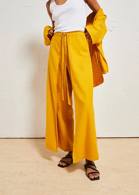 Palazzobyxa i luftig linnemix, bonprix