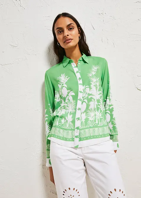 Blus med längre bakstycke i följsam viskos, bonprix