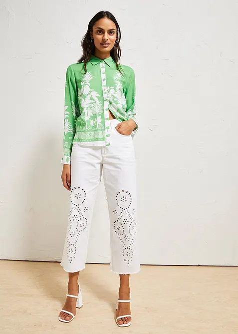 Blus med längre bakstycke i följsam viskos, bonprix