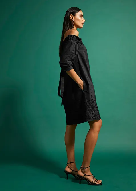 Off shoulder-klänning i ren bomull, bonprix