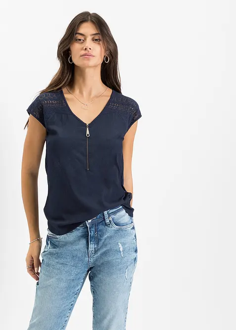 Topp med spetsinf&auml;llning, bonprix