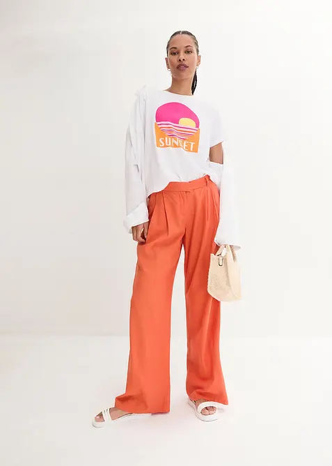 Palazzobyxa med linne med mycket vid passform, bonprix