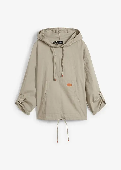 Blustunika med luva i linneblandning, bonprix