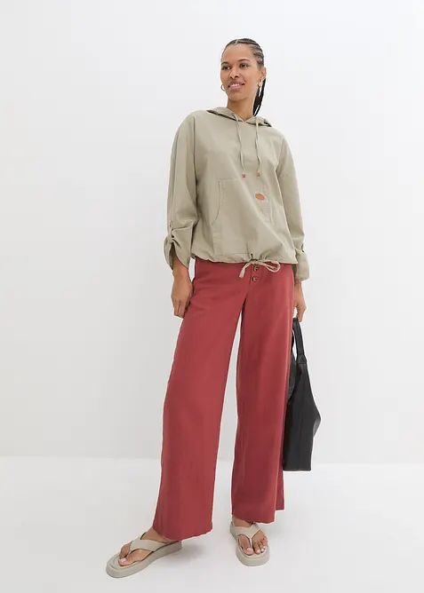 Blustunika med luva i linneblandning, bonprix