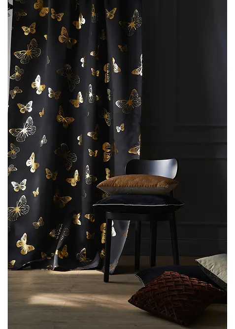 Mörkläggande gardinlängd med glansigt fjärilsmönster (1-pack), bonprix