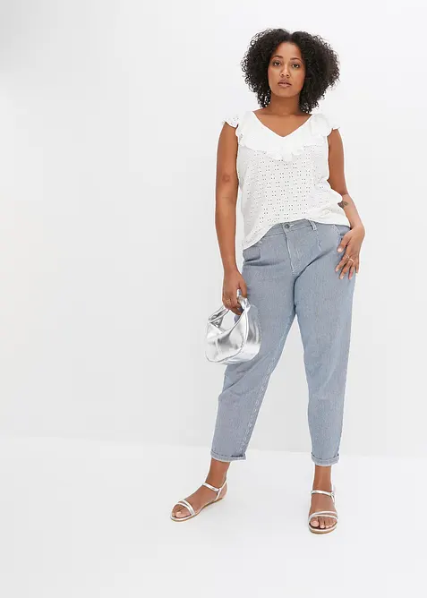 Tunnformade jeans Mid Waist randig, bonprix