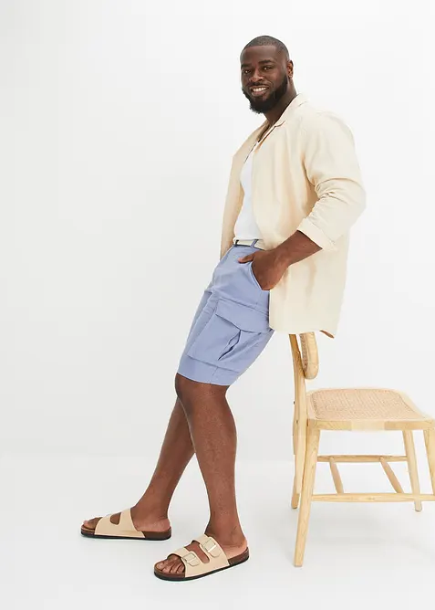 Cargobermudas med linneandel och sk&auml;rp, Regular Fit, bonprix