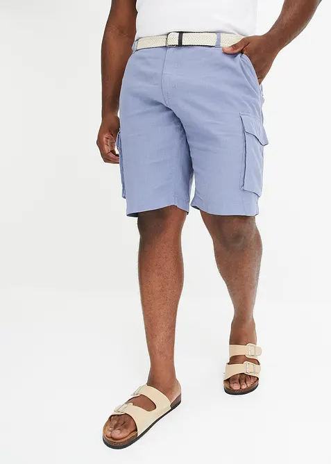 Cargobermudas med linneandel och sk&auml;rp, Regular Fit, bonprix