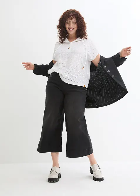 Topp med knappslå och luva, bonprix