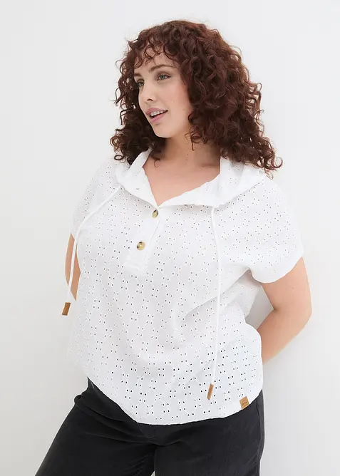 Topp med knappslå och luva, bonprix