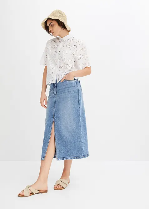 Kortärmad blus i ren bomull, bonprix