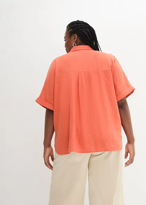 Oversizeblus i linne med halvlånga ärmar, bonprix