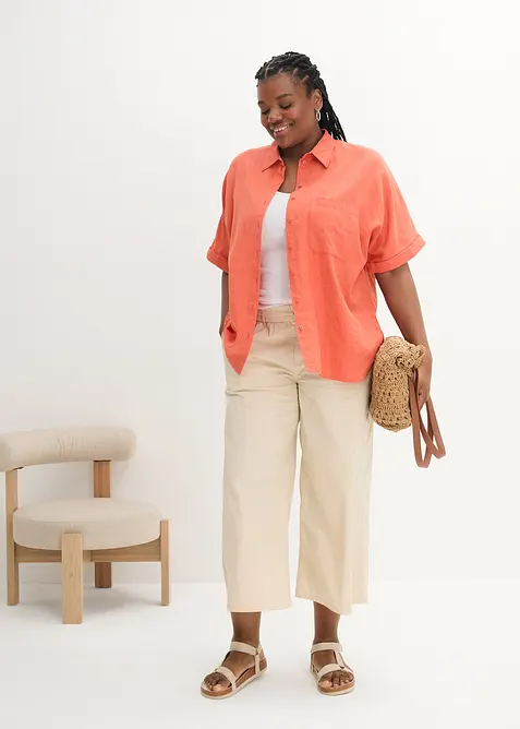 Oversizeblus i linne med halvlånga ärmar, bonprix