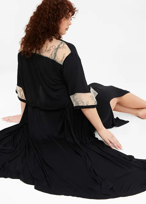 Lång viskoskimono med broderi, bonprix