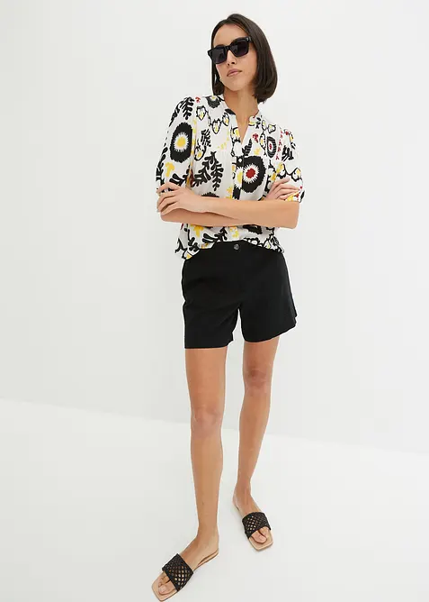 Krinklad höftlång viskosblus med smockad detalj, bonprix