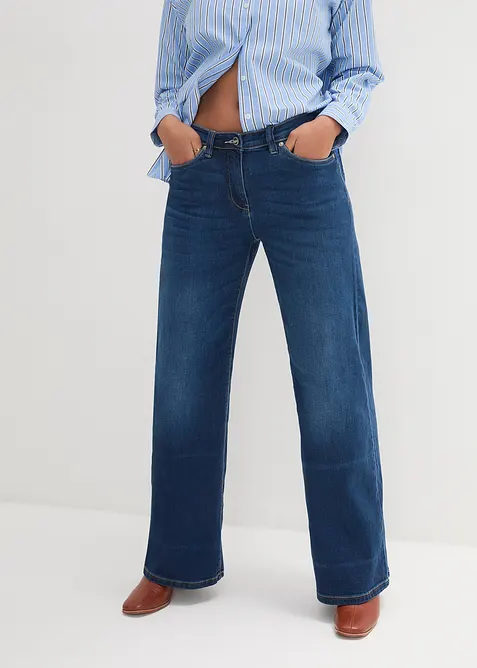 Wide Leg Jeans Mid Waist, med bekväm midja, bonprix