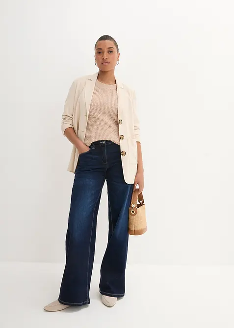Wide Leg Jeans Mid Waist, med bekväm midja, bonprix