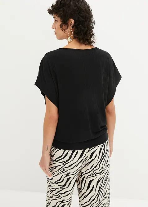 Ribbad topp med fladdermusärmar, bonprix