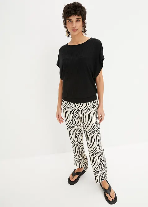 Ribbad topp med fladdermusärmar, bonprix