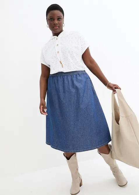 Topp med knappsl&aring; och luva, bonprix