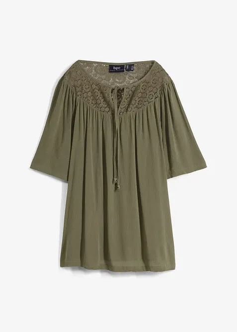 Krinklad l&aring;ng tunika med halvl&aring;ng &auml;rm, bonprix