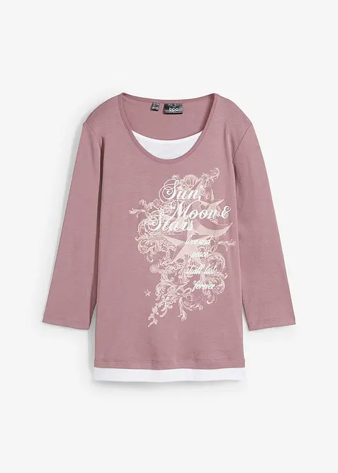 Bomullstopp med 2-i-1-look och 3/4-ärm, bonprix