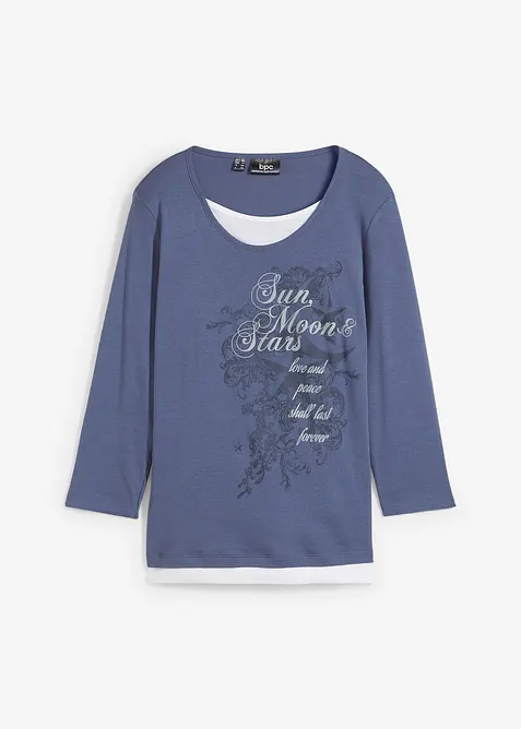 Bomullstopp med 2-i-1-look och 3/4-ärm, bonprix