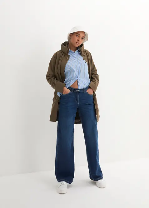 Kort bomullsparkas med st&aring;krage, figursydd, bonprix