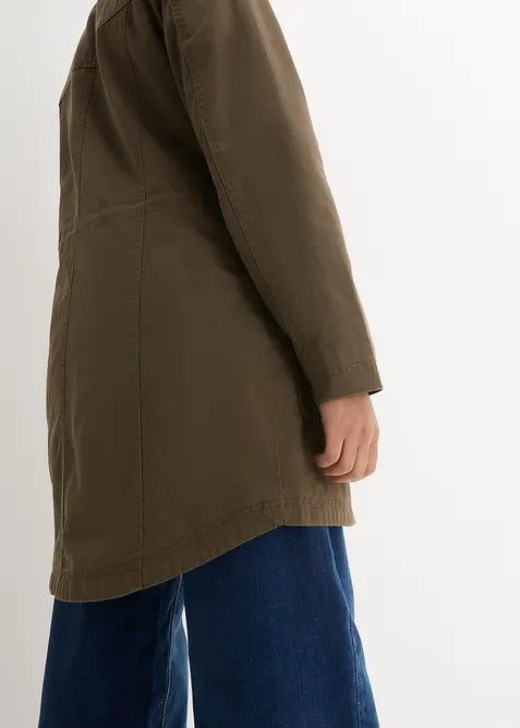 Kort bomullsparkas med st&aring;krage, figursydd, bonprix