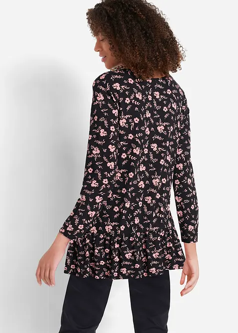 Mönstrad långärmad trikåtunika av viskosmix, bonprix