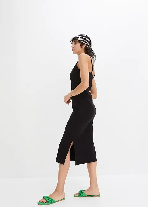 Ribbad bodycon-kl&auml;nning i elastisk bomullsmix, bonprix