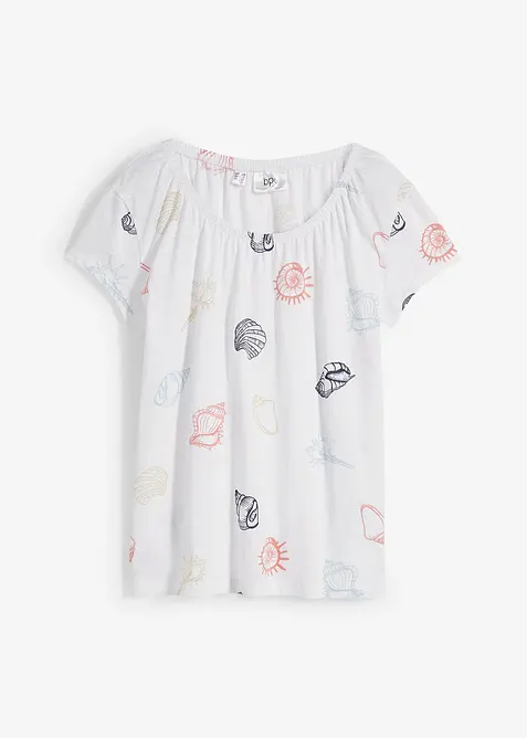 Mönstrad topp med rund halsringning, ekologisk bomull, bonprix