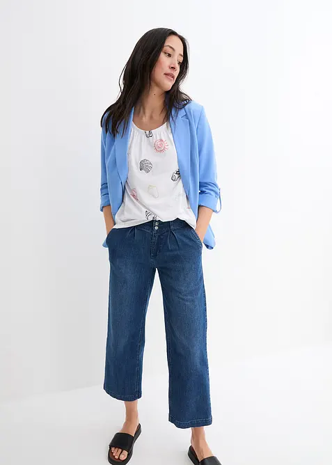 Mönstrad topp med rund halsringning, ekologisk bomull, bonprix