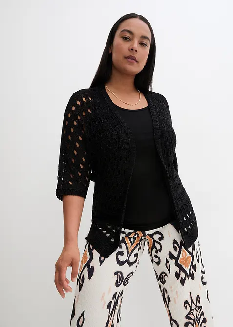 Hålmönstrad cardigan med glittrande tråd, bonprix