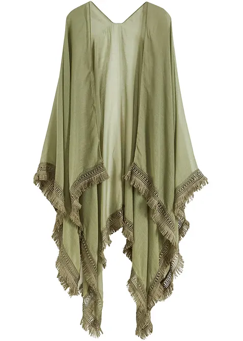 Poncho i transparent material med fransar, bonprix