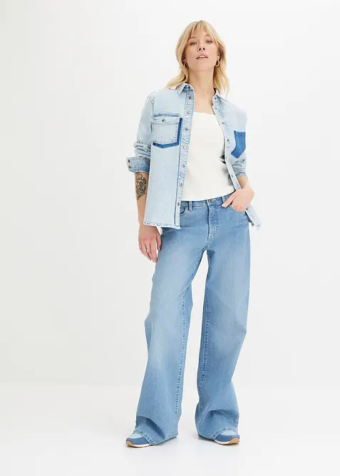 Ribbstickat linne ev ekologisk bomull (2 delar), bonprix