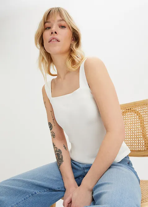 Ribbstickat linne ev ekologisk bomull (2 delar), bonprix