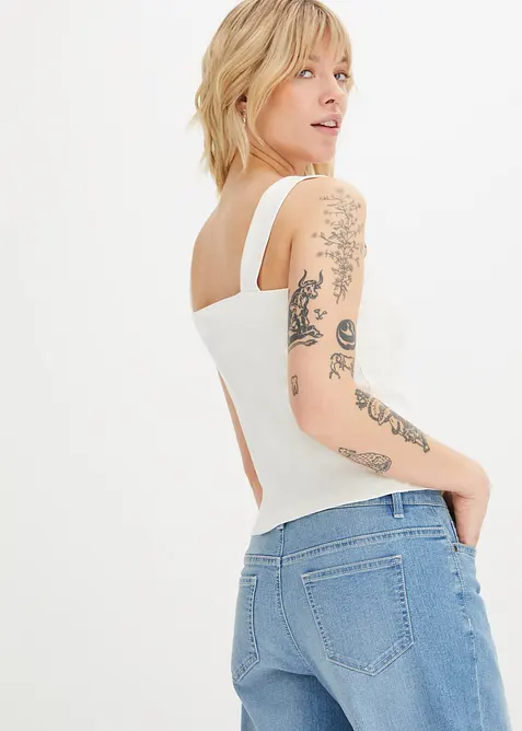 Ribbstickat linne ev ekologisk bomull (2 delar), bonprix