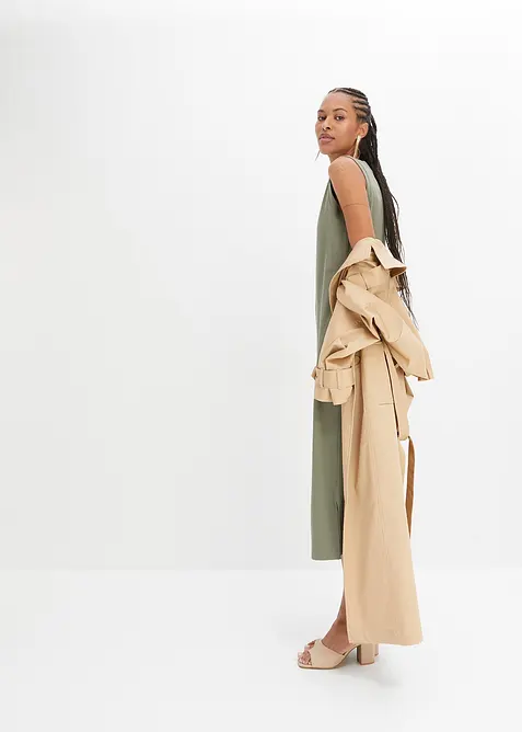 Ribbad jerseyklänning med sprund och bomull, bonprix