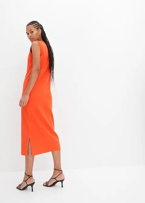 Ribbad jerseyklänning med sprund och bomull, bonprix