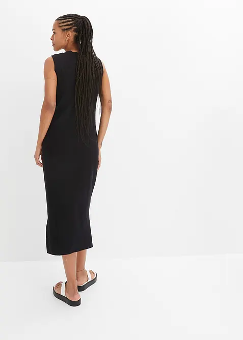 Ribbad jerseykl&auml;nning med sprund och bomull, bonprix