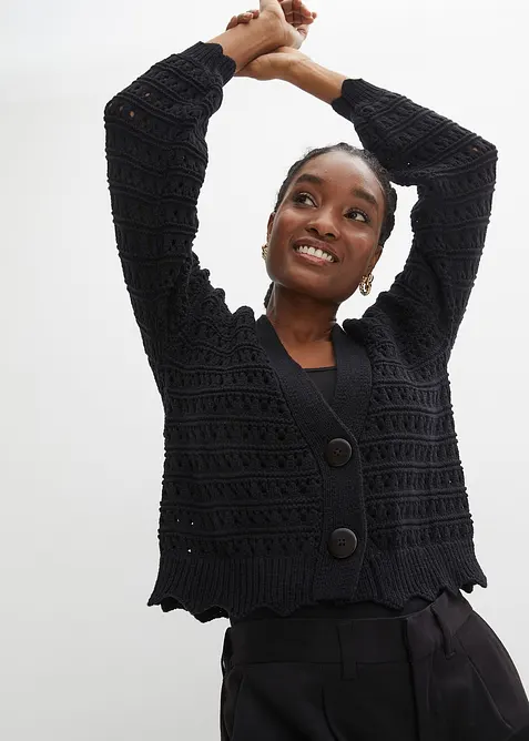 Cardigan med hålmönster av ren bomull, bonprix