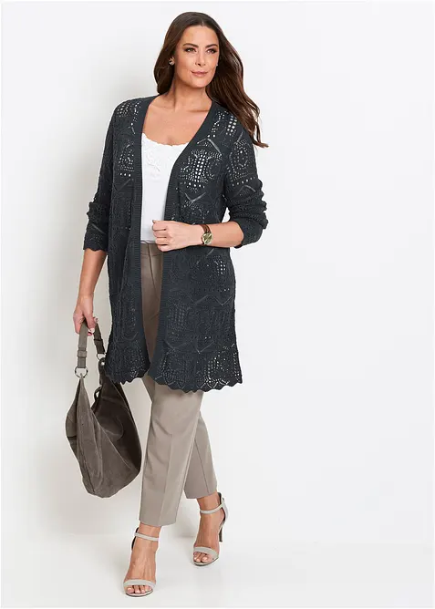 L&aring;ng h&aring;lm&ouml;nstrad cardigan, bonprix