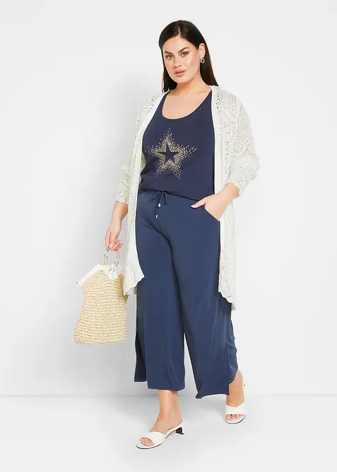 Lång hålmönstrad cardigan, bonprix