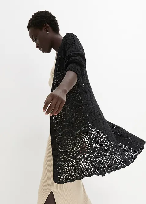 L&aring;ng h&aring;lm&ouml;nstrad cardigan, bonprix