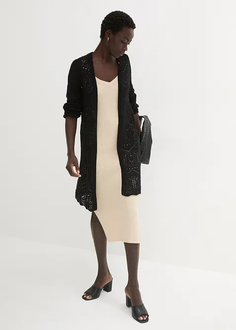 L&aring;ng h&aring;lm&ouml;nstrad cardigan, bonprix