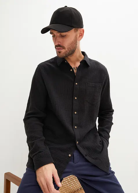 L&aring;ng&auml;rmad muslinskjorta i ren bomull, bonprix