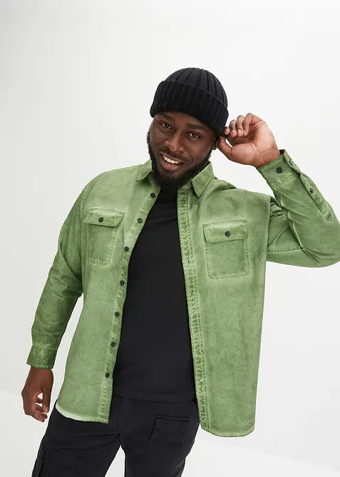 Långärmad bomullsskjorta med tvättad look, bonprix