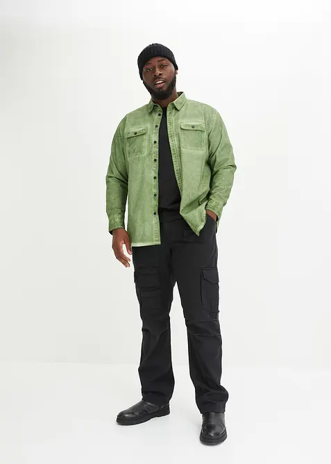 Långärmad bomullsskjorta med tvättad look, bonprix